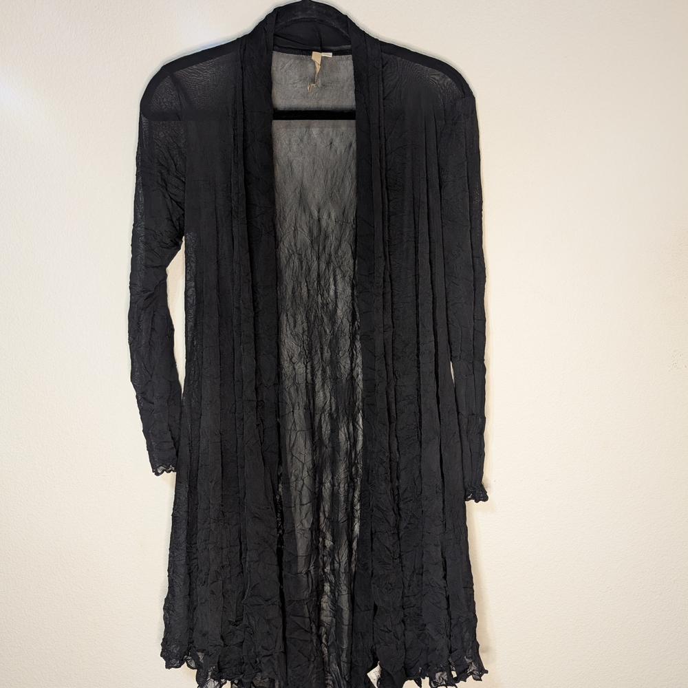 Comfy USA crinkle gauze sheer black open front robe or cardigan Size Small